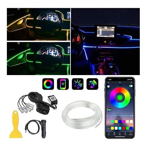 Car Interior Lighting, 5 in 1 RGB LED Car Light Strip with 6 m Fiber Optic, 16 Million Colors Car Atmosphere Lamp DC 12V, APP Control (1/5)