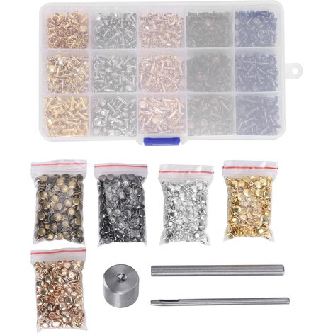 Kit de Rivets en Cuir Double Capuchon Clous Tubulaires Métal Bricolage Loisirs Créatifs Fournitures Décoratives (1/5)