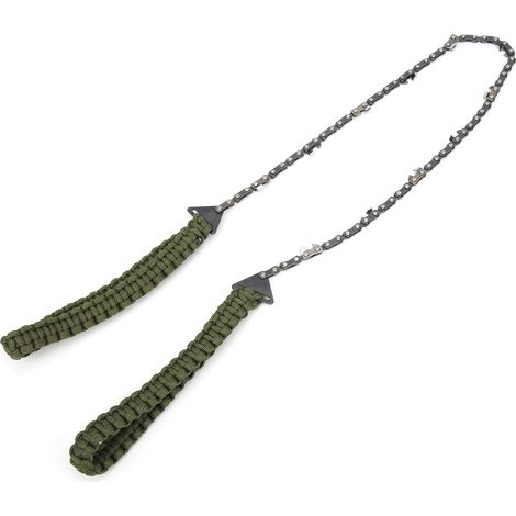 Scie de survie militaire portable 11 dents, acier inoxydable avec corde parachute pour camping et randonnée - Vert tactique