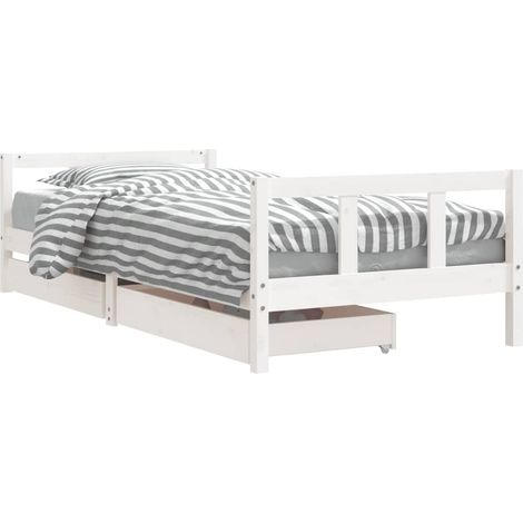 Lit simple Cadre de lit enfant tiroirs blanc 90x200 cm bois de pin massif