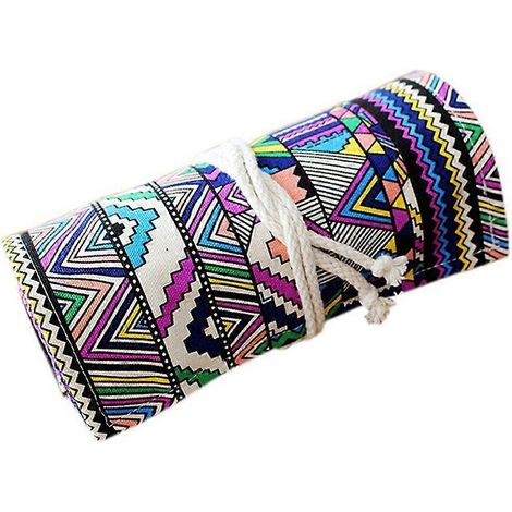 Trousse à crayons enroulable à 72 compartiments, lavable, style ethnique, idéale pour les écolières et les filles qui aiment peindre. (1/2)