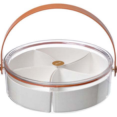 Assiette à fruits portable - Assiette à goûter avec couvercle - Boîte à goûter - Boîte à goûter compartimentée - Bol à goûter rond portable - Récipient de rangement pour goûter - PET/PP/PS - Blanc (1/5)