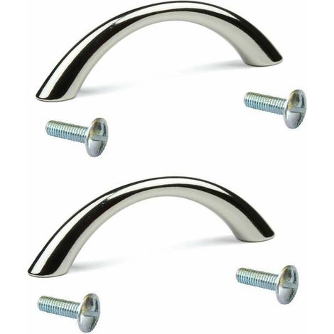 2 maniglie per mobili, finitura cromata lucida, acciaio argentato, interasse 128 mm, lunghezza 154 mm, altezza 24 mm. Per armadi, ante della cucina, guardaroba, cassetti o credenze. (1/2)