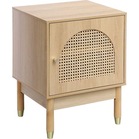 Boheme bedside table in wood and natural canework, 1 door, 45x40x60cm - Judith