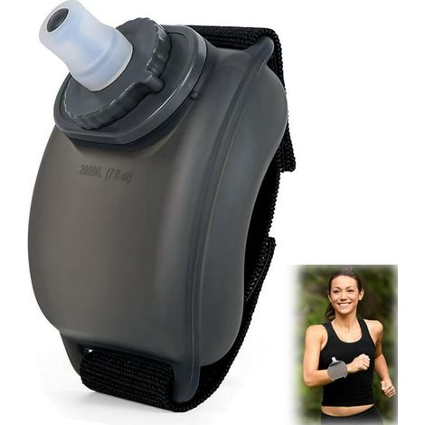 Bouteille d'eau portable à flux continu, gourde sportive avec bracelet ajustable, réservoir en silicone réutilisable et étanche pour voyage, camping, escalade, footing, randonnée et cyclisme. (1/5)