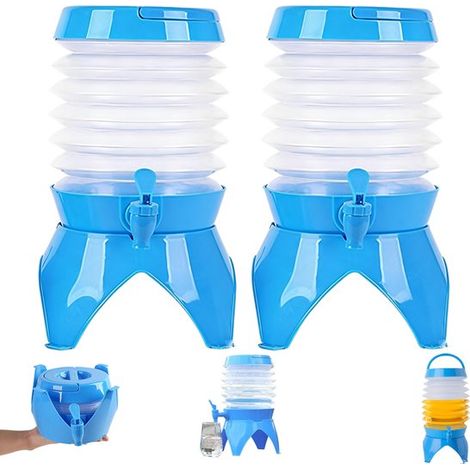 Set da campeggio per l'acqua composto da 2 pezzi: contenitore per l'acqua pieghevole con rubinetto, borraccia pieghevole, tanica per l'acqua pieghevole, distributore d'acqua con rubinetto, custodia pe (1/5)