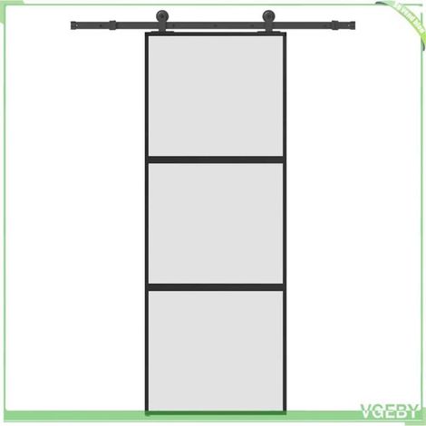 Porte coulissante - 3332935 - Verre trempé mat - Cadre aluminium noir mat - Rail 152,5 cm (100 kg) (1/5)