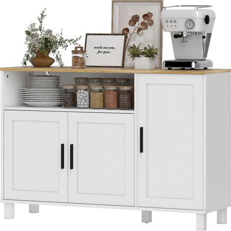 Buffet 3 portes compartiment ouvert étagères réglables blanc 110x33x75 cm (1/5)