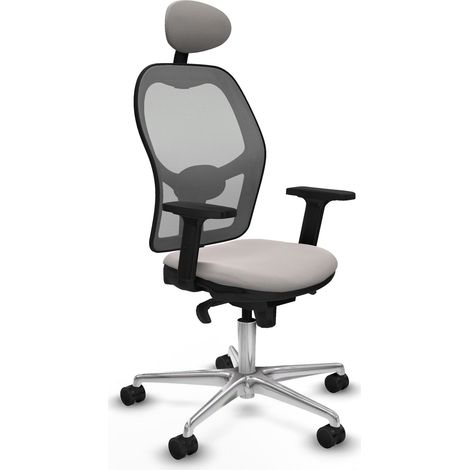 Jorquera sincro malla gris similpiel blanco brazos 2D base aluminio cabecero fijo ruedas 65mm nailon (1/5)