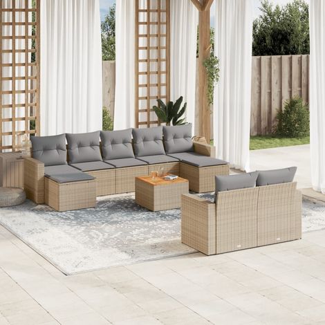 Juego de sofás jardín con cojines beige 10 pzas ratán sintético vidaXL (1/3)