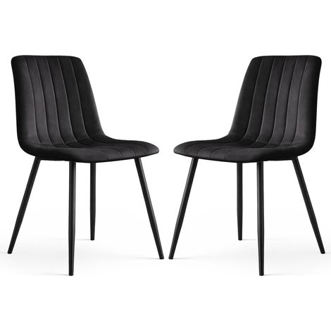 Lot de 2 Chaises en velours matelassées LIVO Noires pieds noirs (1/5)