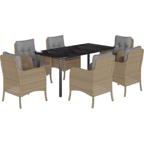 Maison Exclusive - 7-tlg. Garten-Essgruppe mit Kissen Beige Poly