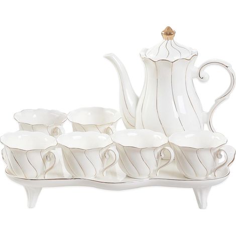 Ensemble de Thé 14 Pièces de 6, avec Plateau à Thé et Cuillères, Ensemble de Tasses à Thé/Café de Style Britannique avec Garniture Dorée (1/5)