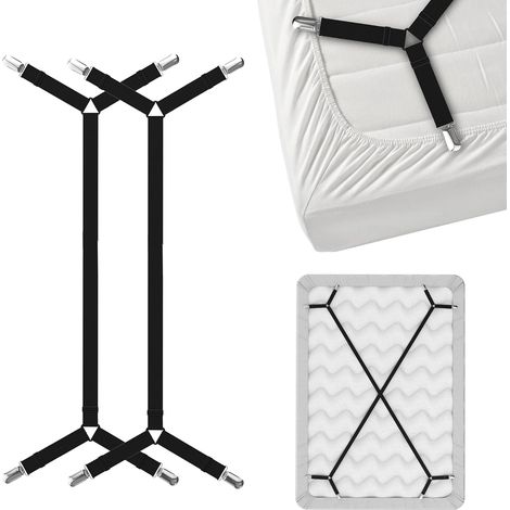 Sangles de support de drap de lit Criss-Cross - Noir 2pcs Draps Reste Bretelles Maintiennent Drap-Housse ou Plat en Place - pour Twin Queen King Supports de Matelas Clips Élastiques Pinces Attaches Ja (1/5)