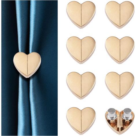 CCYKXA  Set of 8 pairs of removable decorative magnetic heart-shaped curtain loops for indoor and outdoor use - To keep curtains closed and prevent light leaks (gold)