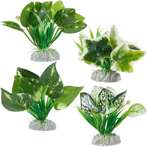 4 pièce 4 Styles de Plantes Artificielles pour Aquarium Gazon Artificiel Vert Décorations pour Aquarium avec Poissons Rouges Petits Combattants et Tortues Accessoires pour Micro Paysages.