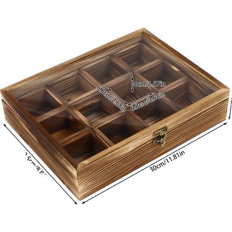 Organisateur de boîte à épices, 12 compartiments, design en bois avec cuillère, Marron (1/2)
