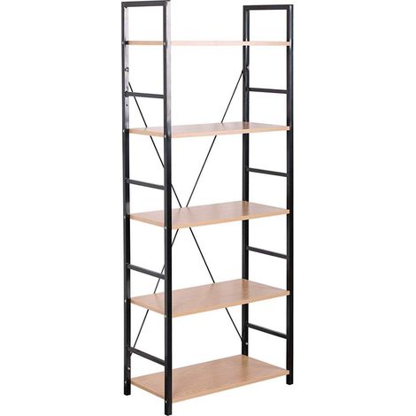 Scaffale stand con ripiano in metallo e legno rovere nero chiaro 190000381