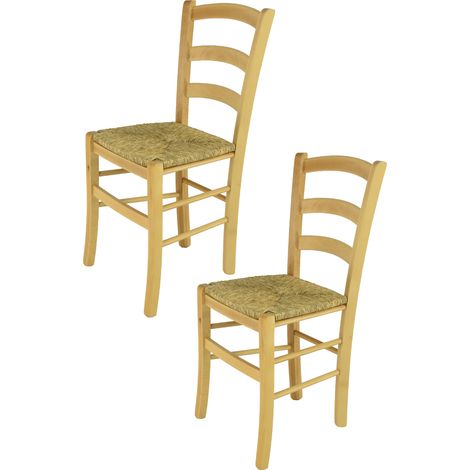 Tommychairs - Set 2 chaises VENICE pour cuisine, bar et salle à manger, robuste structure en bois de hêtre peindré en couleur naturelle et assise en paille (1/5)