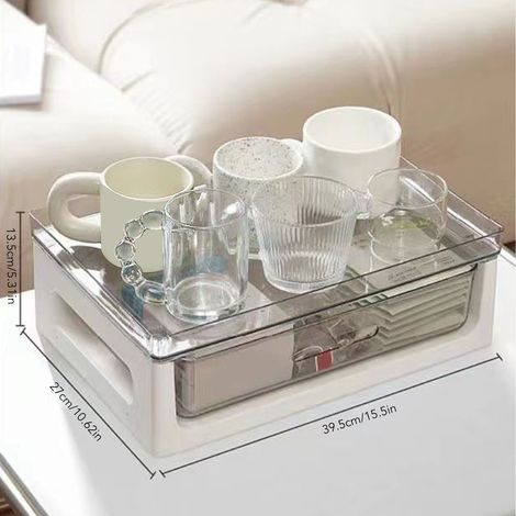 Organiseur de bureau à tiroirs, anti-poussière, avec plateau supérieur, blanc, 1 niveau, pour salon et cuisine (1/5)