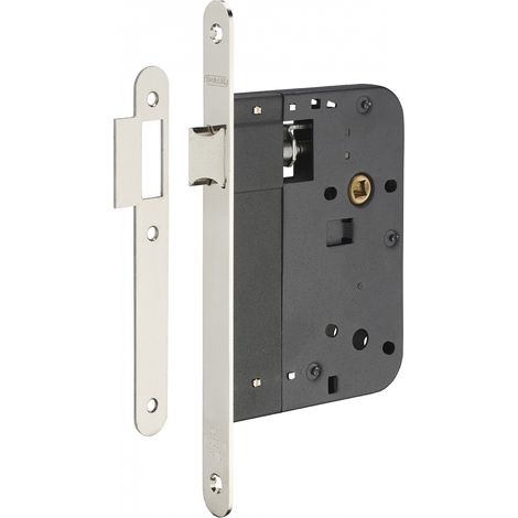 Serratura da incasso per porta interna, asse 80mm, piastra tonda, nichelato - THIRARD