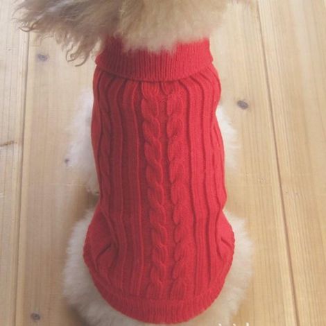 Pull classique à col roulé en corde de paille pour chien (rouge)