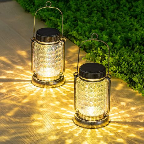 Lot de 2 lanternes solaires en verre – éclairage ambiance