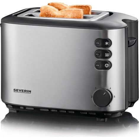 SEVERIN Grille-pain automatique 850 W, Toaster compact 2 fentes jusqu'à 2 tranches, Grille-pain électrique avec réglage du degré de brunissage & fonction décongélation, inox, AT 2514 (1/5)