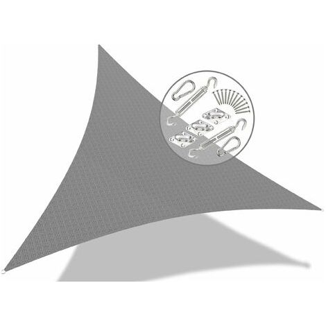 Vounot – Voile d'ombrage triangle 3x3x3m gris – 90% protection UV – HDPE 180g/m2 résistant aux déchirures – Kit de fixation inclus
