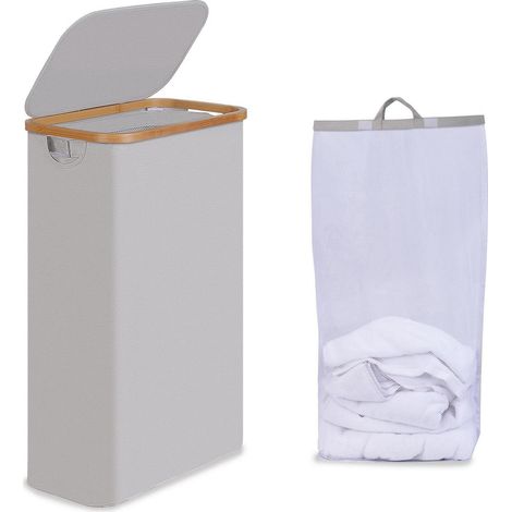 Schmaler Wäschekorb 75L mit Deckel, faltbar, waschbarer Innensack (1/5)