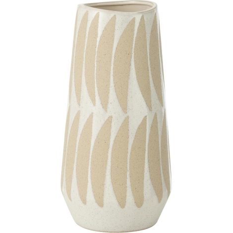 Vase Déco en Grès "Kai" 32cm Beige & Blanc
