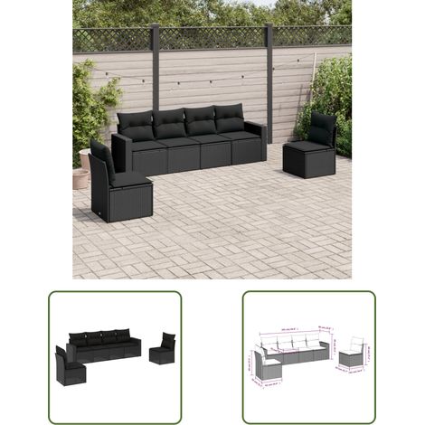 The Living Store Salon de jardin 6 pcs avec coussins noir résine tressée - Salon De Jardin - Ensemble Salon De Jardin - Meuble De Jardin - Canapé Extérieur - Set De Canapés D'extérieur (1/3)