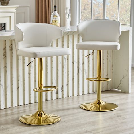 Lot de 2 tabourets de bar avec dossier, réglables en hauteur, pivotants à 360°, avec grande base et repose-pieds, tabourets de cuisine modernes pour bar, cuisine ou comptoir (Chaises uniquement (1/5)