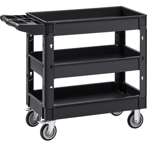 Chariot de Service 3 Étagères Chariot de Transport Utilitaire PP Capacité Totale 249 kg 83 kg/Étagère Roues Pivotantes (2 avec Freins) Poignée Ergonomique pour Outils Garage Entrepôt Bureau (1/5)