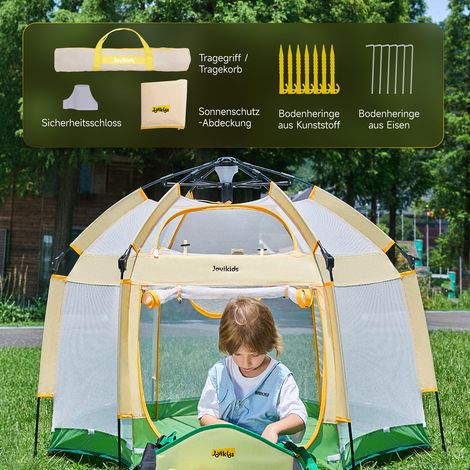 Parque infantil pop-up plegable con techo parasol 150 x 150 x 105 cm verde y amarillo OKMYHOME (1/4)