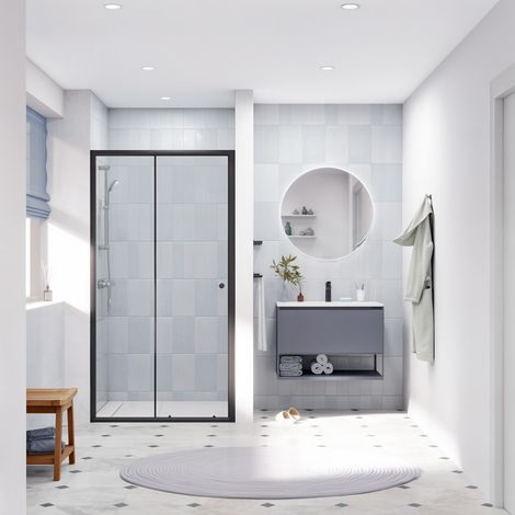 Swiss Aqua Technologies SAT PROJECT Mampara de ducha corredera 110x185cm con perfil negro mate (SATPROMUD110CT)