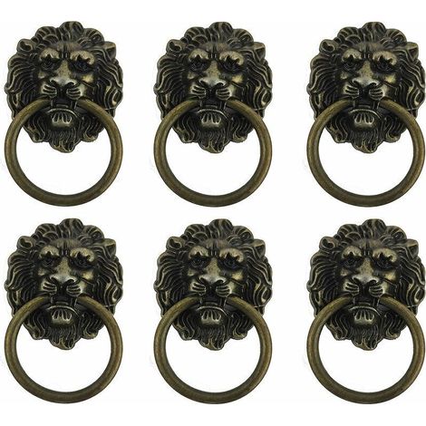 Tiradores de latón antiguo estilo retro para muebles – Juego de 6 pomos vintage con forma de león para cajones y armarios, T-Audace