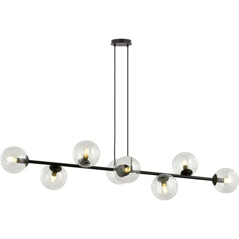 Lampadario Contemporaneo 8 Luci Rossi In Acciaio Nero E Sfere Vetro Trasparente (1/5)