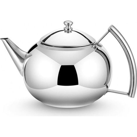 Théière avec infuseur Elkuaie - Acier inoxydable - Pour feuilles de thé en vrac - 2 litres - Couleur argent (1/5)