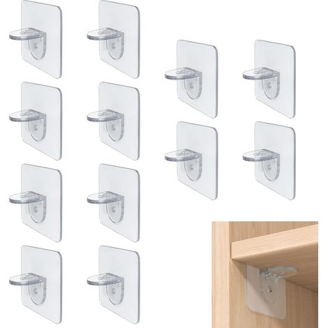 Selbstklebende Regalwinkel, Regalstützstifte, 12 Stück transparente, selbstklebende Regalwinkel, selbstklebende Wandhalterungen ohne Bohren, selbstklebende Stützen