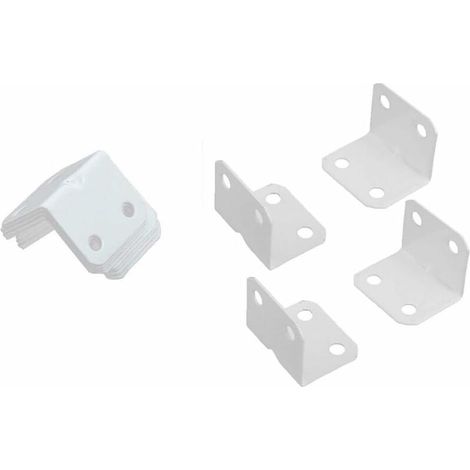 Lot de 10 équerres métalliques blanches en forme de L pour portes, fenêtres et étagères. (1/4)