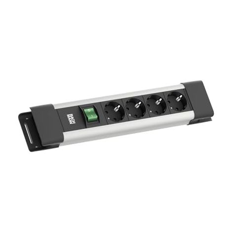 BACHMANN CONNECTUS - Regleta de 4 enchufes (resistente, con interruptor y cable de 2 m), color gris y negro