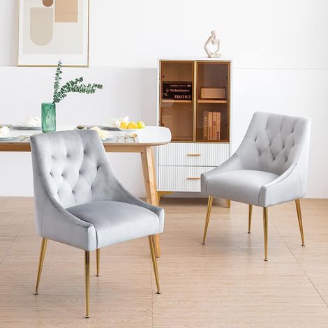 Esszimmerstühle 2er Set Samt Grau mit Metallbeinen, modern gepolstert (1/5)