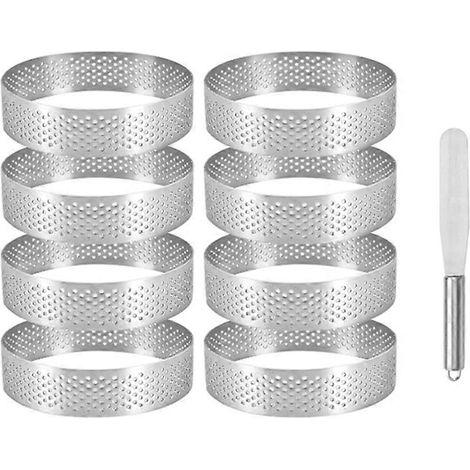 8 pièces Tartlet moules dessert anneaux trous acier inoxydable cercles gâteau anneaux crumpet DIY mousse gâteaux Muffins (1/5)