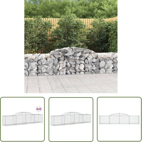 The Living Store Gabionen mit Hochbogen 25 Stk. 300x50x60/80 cm Verzinktes Eisen - Gabionen - Gabionenwände - Gartendeko - Gartenzubehör - Zaun (1/5)