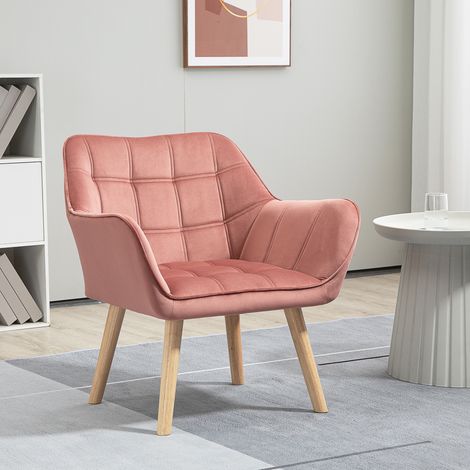 Butaca de Salón Moderna Tapizado en Terciopelo con Asiento Ancho Patas de Madera Sillón Relax para Sala de Estar Rosa (1/5)