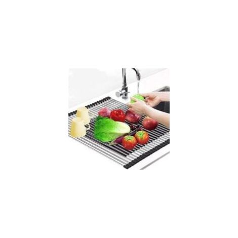 Séchoir à Vaisselle Enroulable, Égouttoir à Vaisselle Enroulable Égouttoir Grille Séchage, Séchoir à Vaisselle RollUp en Acier Inoxydable Pliable Évier Égouttoirs de Cuisine, 43x30cmEnsoleillé (1/5)
