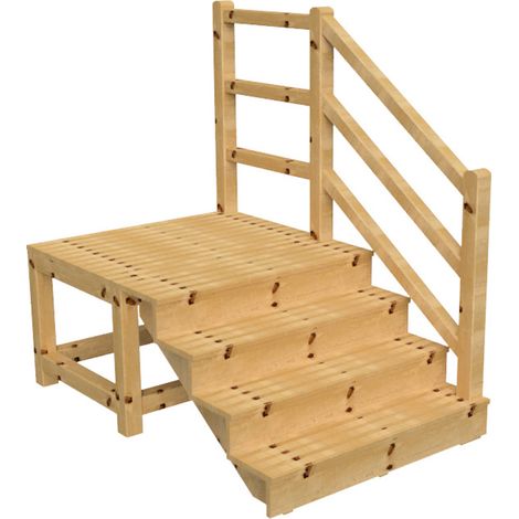 MILANO - Escalier en bois 4 marches H71 cm - avec contre-marches - Palier L120 x P116 cm - Rambardes escalier et palier à droite