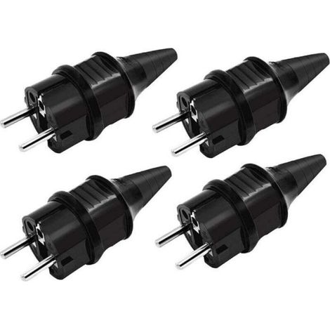 Fiche Mâle Étanche - 250 V - 16 A - IP44 - Caoutchouc - Usage Extérieur - Lot De 4 (1/4)