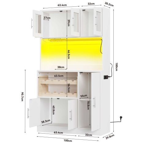 Meuble de rangement de cuisine : Meuble haut vertical — Intègre des porte-verres et des casiers à bouteilles de vin — Un meuble de cuisine de style moderne doté de portes vitrées.